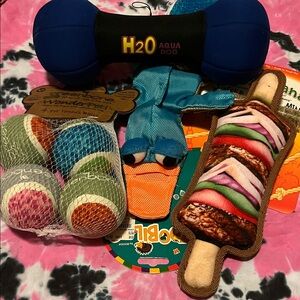 H2O Aqua Dog Blue Bone & Colorful Plush Dog Toy Bundle